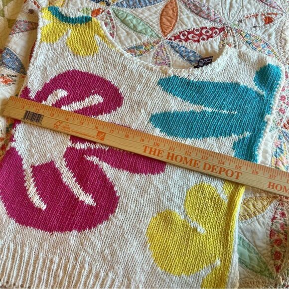 Ginenne Vintage Pink Blue Yellow Big Floral Knit Sweater Blouse S See Details - Picture 13 of 15